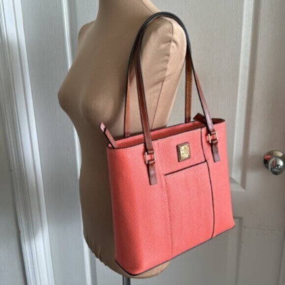 Dooney & Bourke Leather Small Lexington Pebbled Grain Shoulder Handbag Coral - Picture 6 of 13